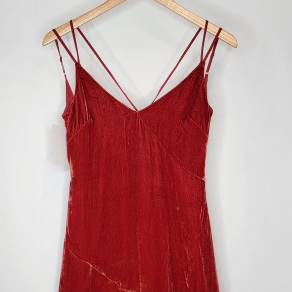 NWT For Love & Lemons Nadine Velvet Maxi Dress Rust Small High Slit - Picture 11 of 11